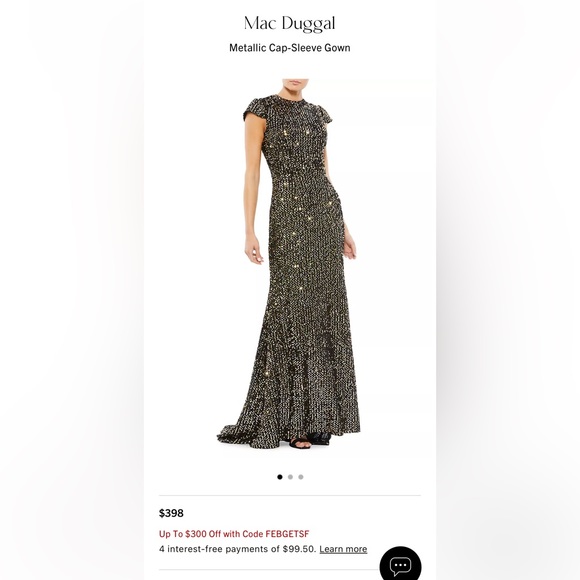 NWOT - MAC DUGGAL Metallic Cap-Sleeve Gown in Black Gold - Picture 2 of 16